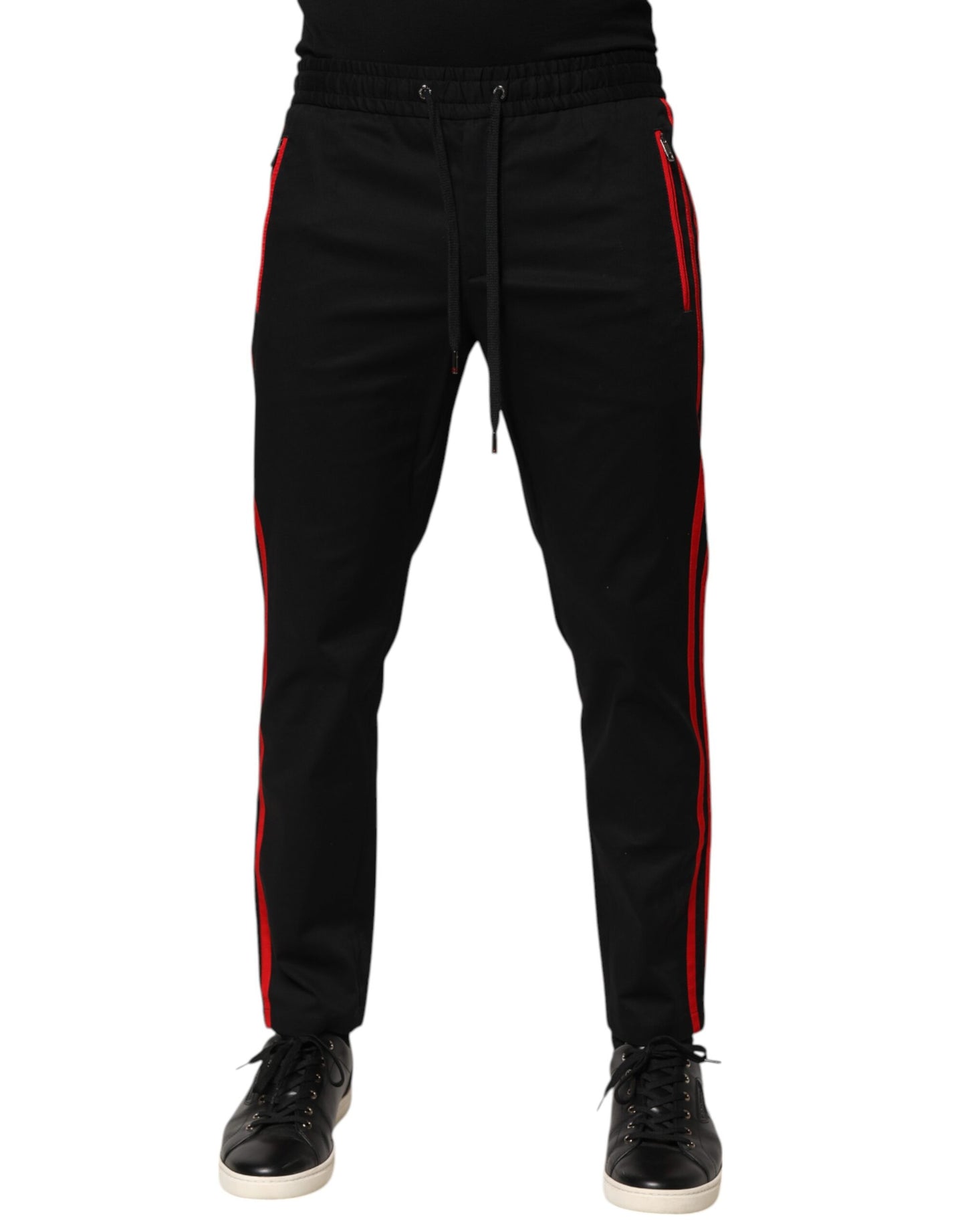 Pantalones deportivos de algodón con rayas rojas y logotipo