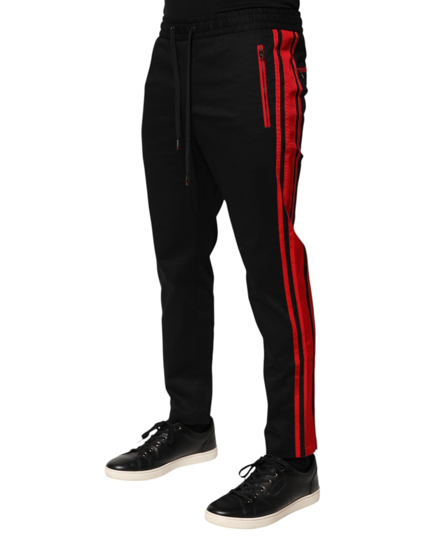 Pantalones deportivos de algodón con rayas rojas y logotipo