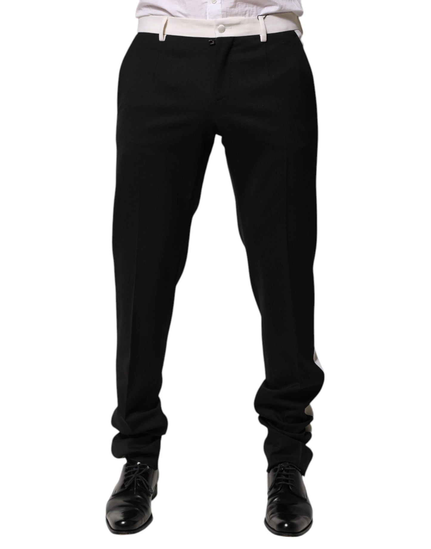 Pantalones de lana con rayas blancas y negras para hombre