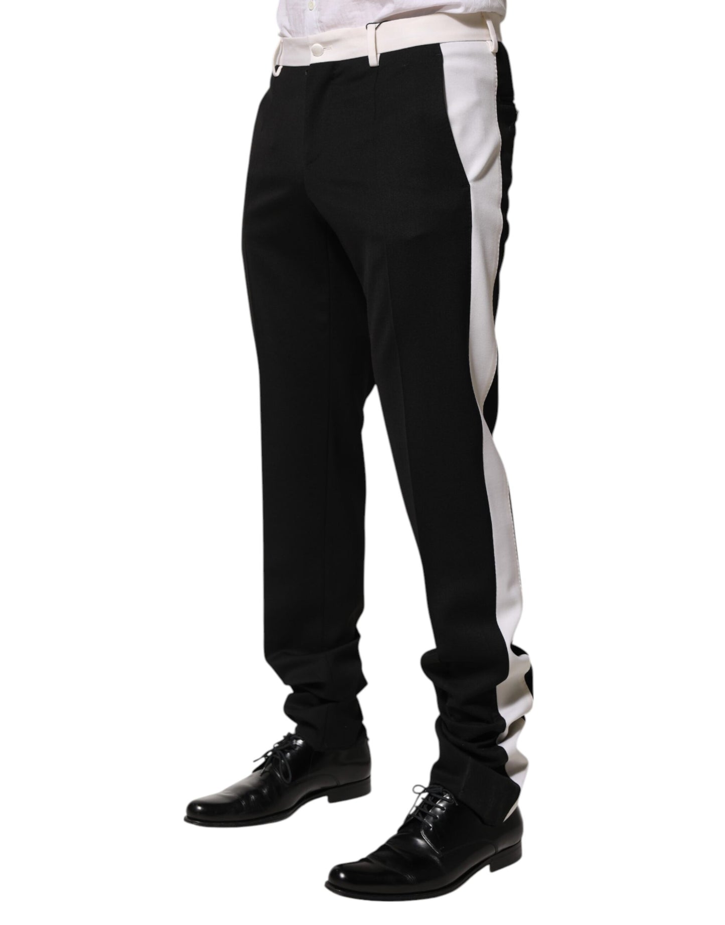 Pantalones de lana con rayas blancas y negras para hombre