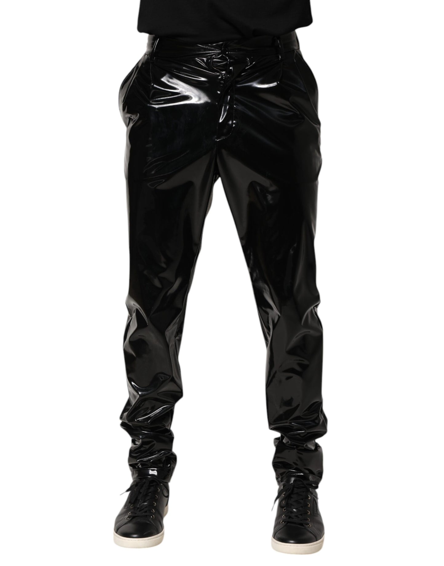 Pantalon noir en polyester taille moyenne pour homme