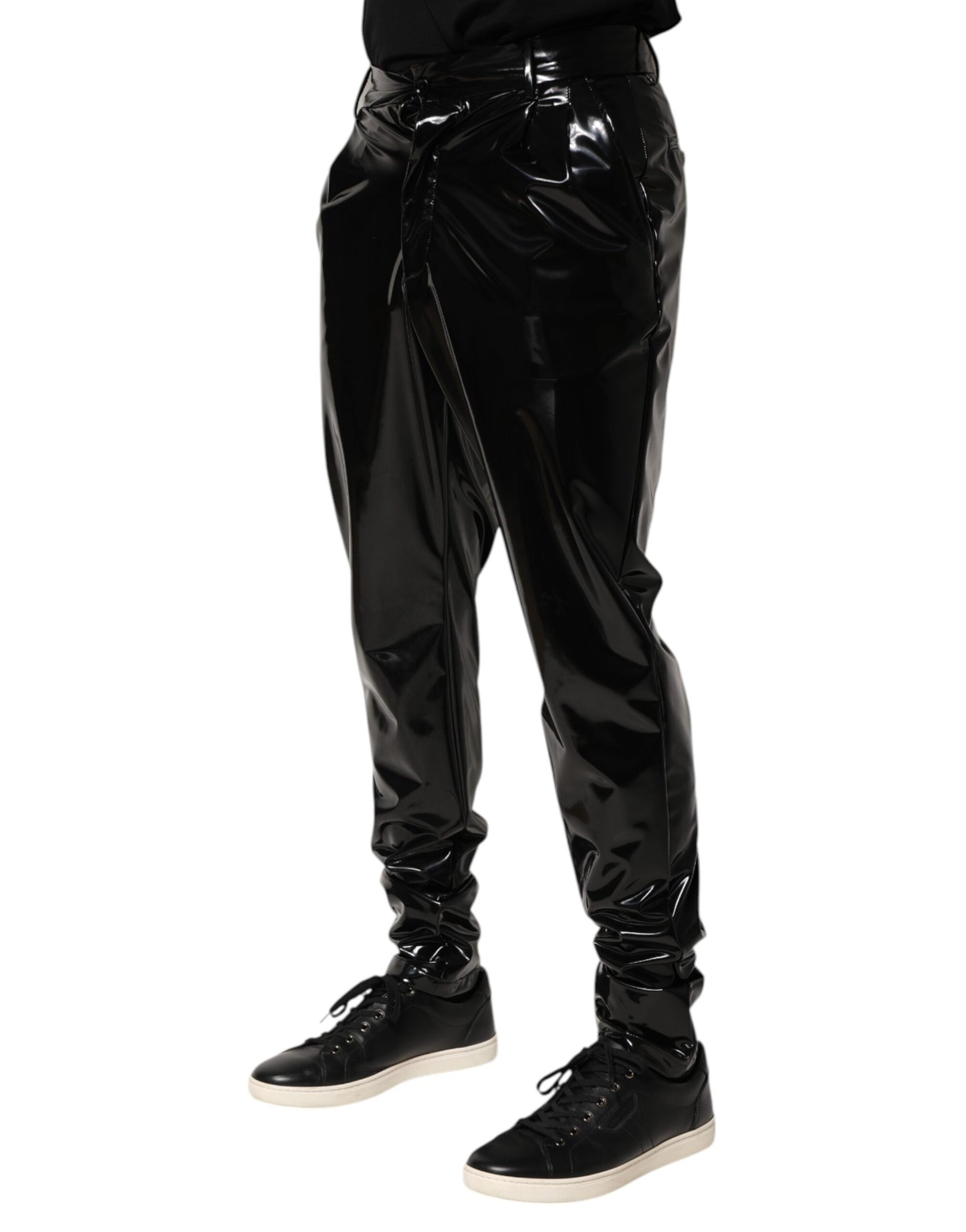 Pantalon noir en polyester taille moyenne pour homme