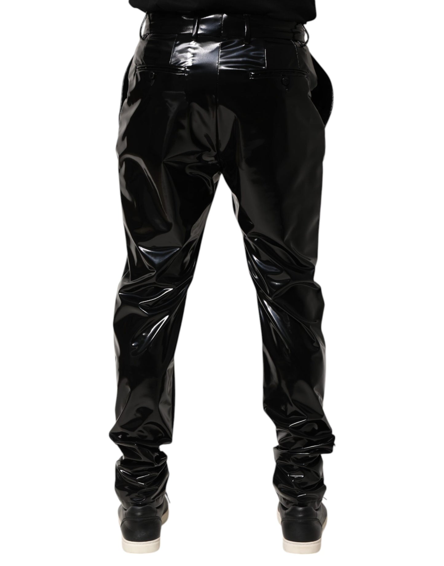 Pantalon noir en polyester taille moyenne pour homme