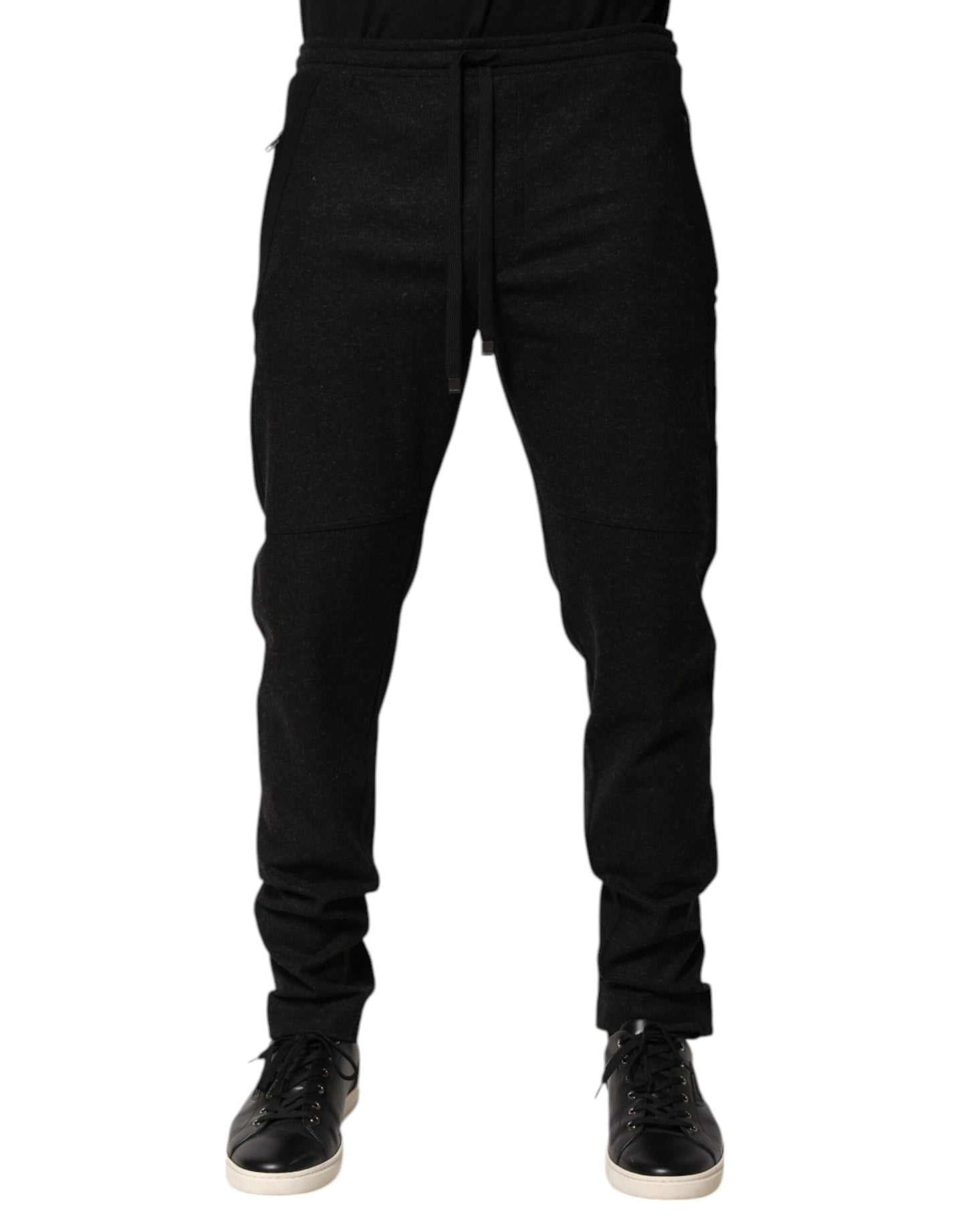 Pantalones deportivos tipo jogger de mezcla de lana negra jaspeada