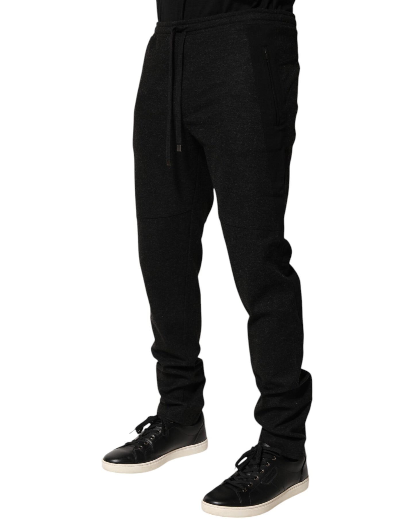 Pantalones deportivos tipo jogger de mezcla de lana negra jaspeada