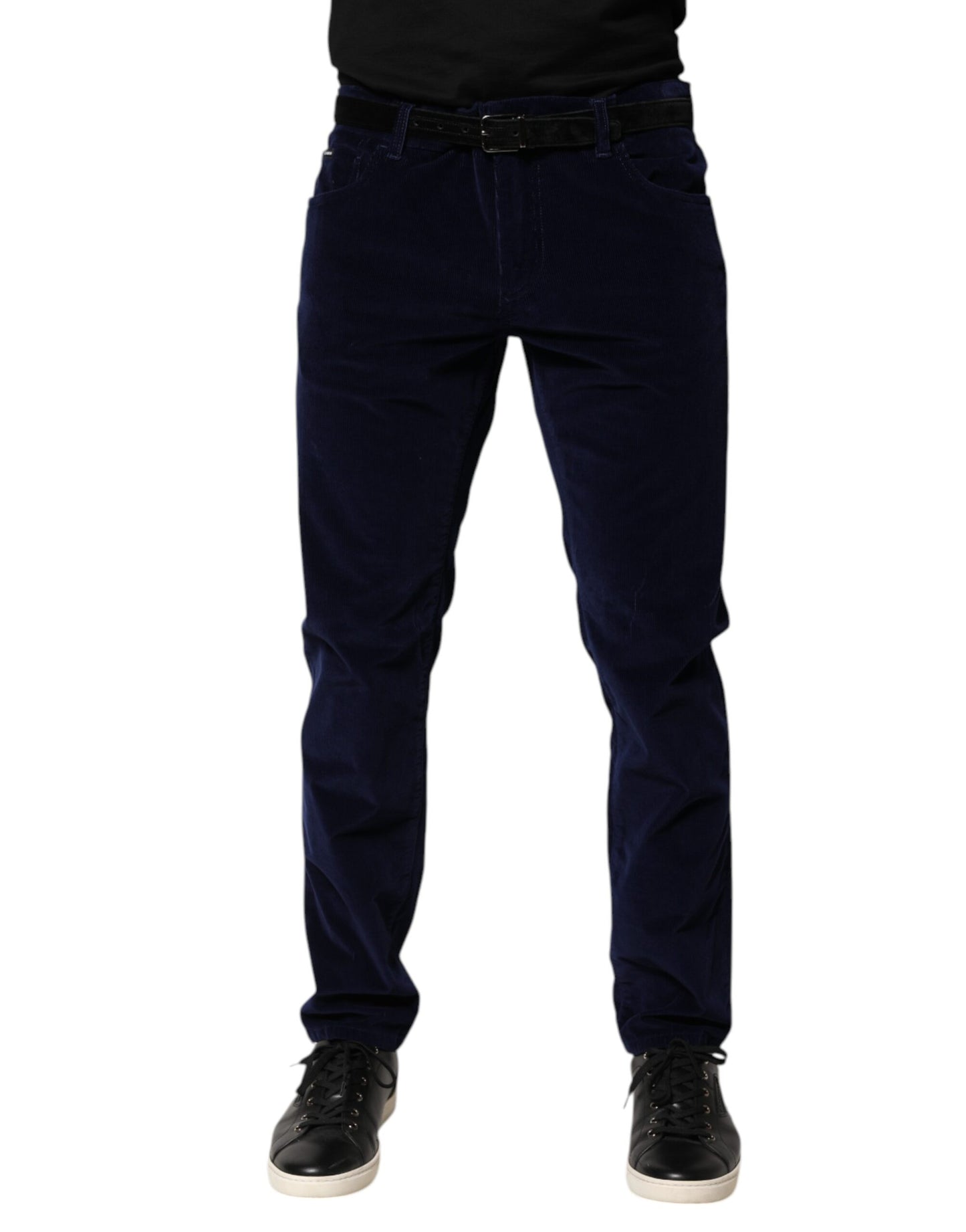 Pantalon fuselé habillé en coton bleu marine