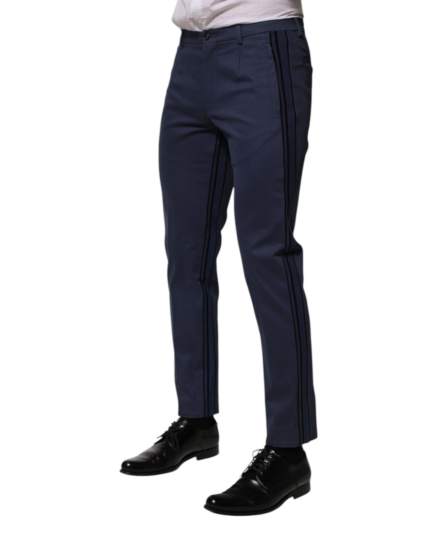 Pantalones formales cónicos de algodón azul para hombre