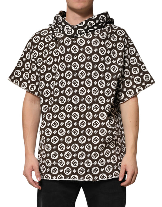 Sudadera corta con capucha y logotipo DG en marrón y blanco