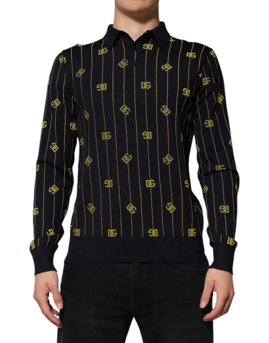 Camiseta polo de punto jacquard con logotipo negro