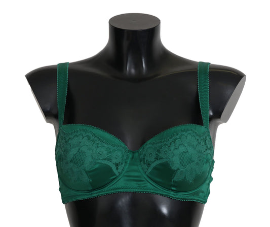 Sujetador de encaje floral elástico de seda verde