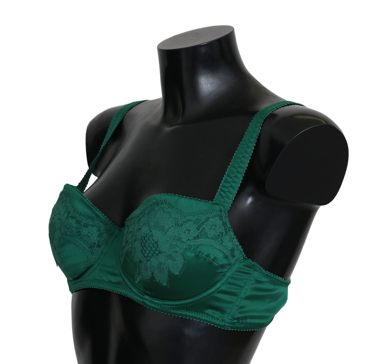 Sujetador de encaje floral elástico de seda verde