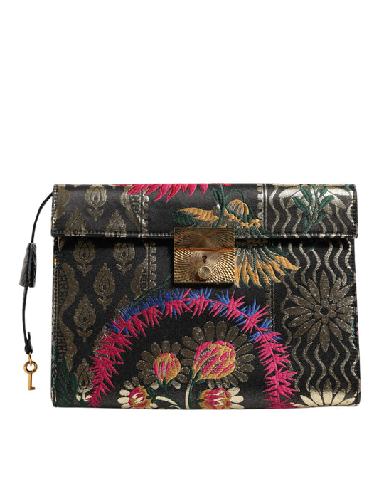 Sac porte-documents à motif floral en jacquard multicolore