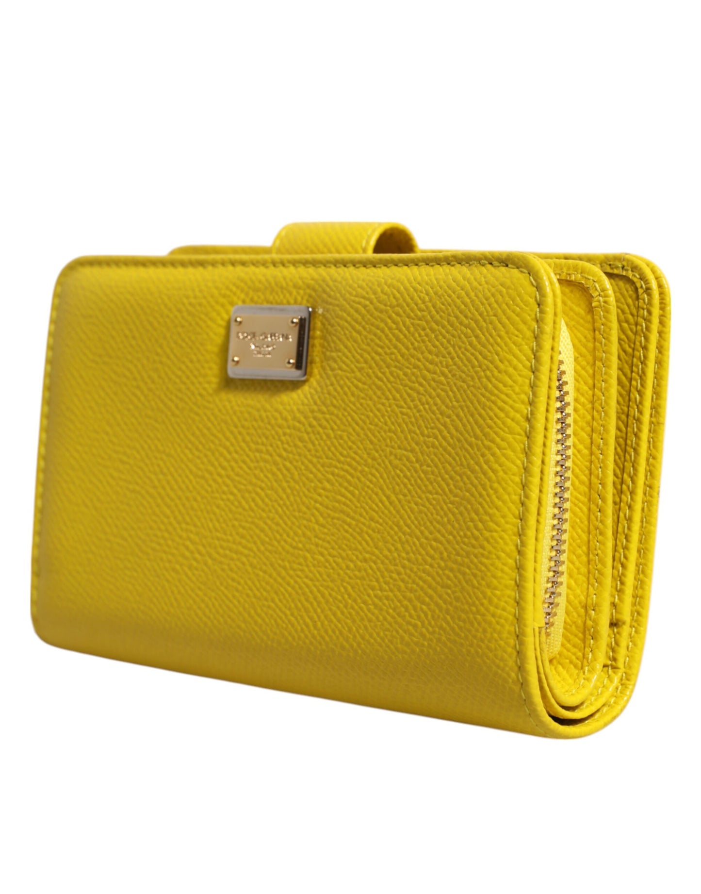 Cartera de mano continental plegable de cuero amarillo