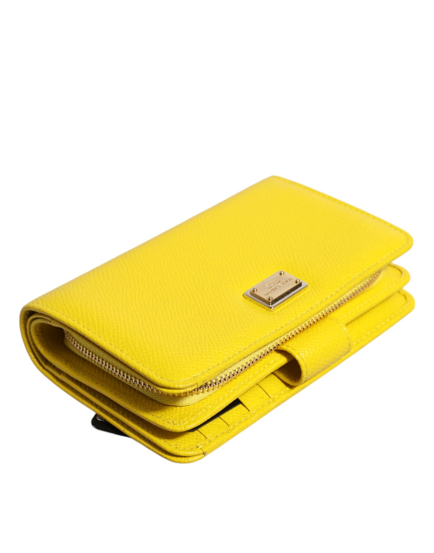 Cartera de mano continental plegable de cuero amarillo