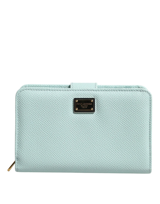 Cartera de mano continental plegable de cuero verde menta