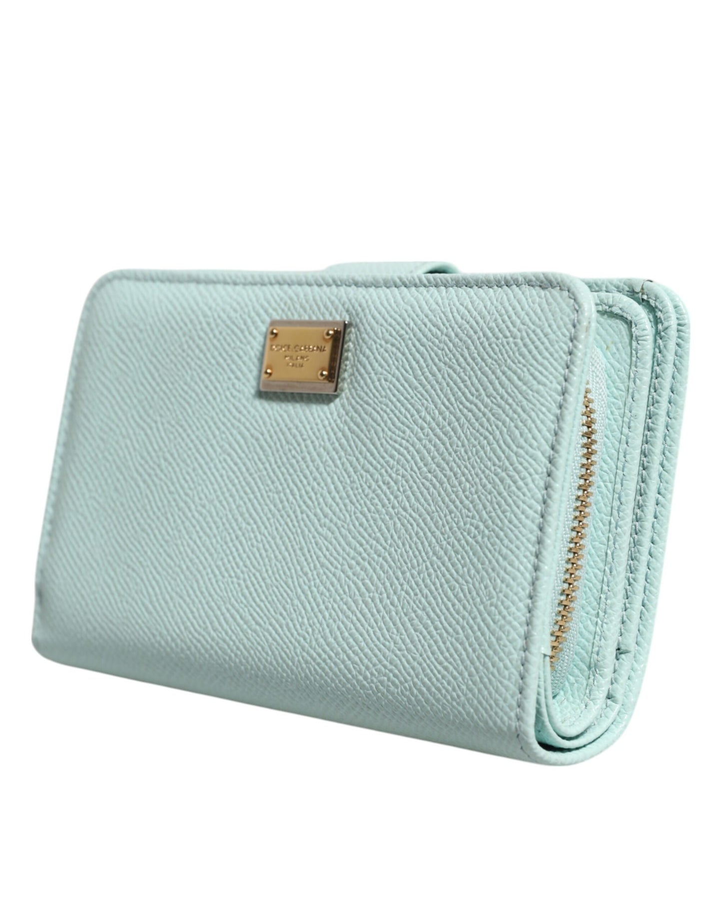 Cartera de mano continental plegable de cuero verde menta