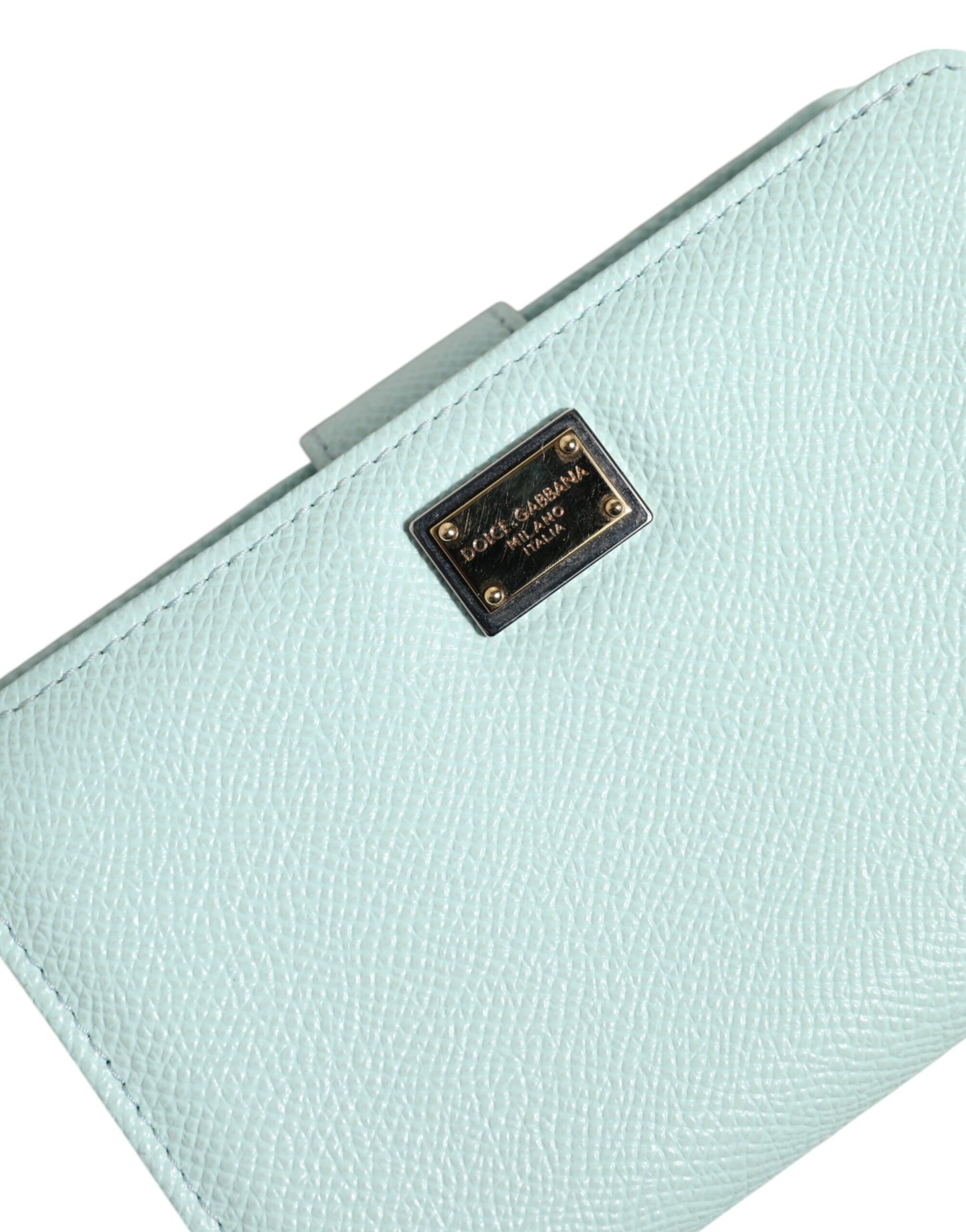 Cartera de mano continental plegable de cuero verde menta