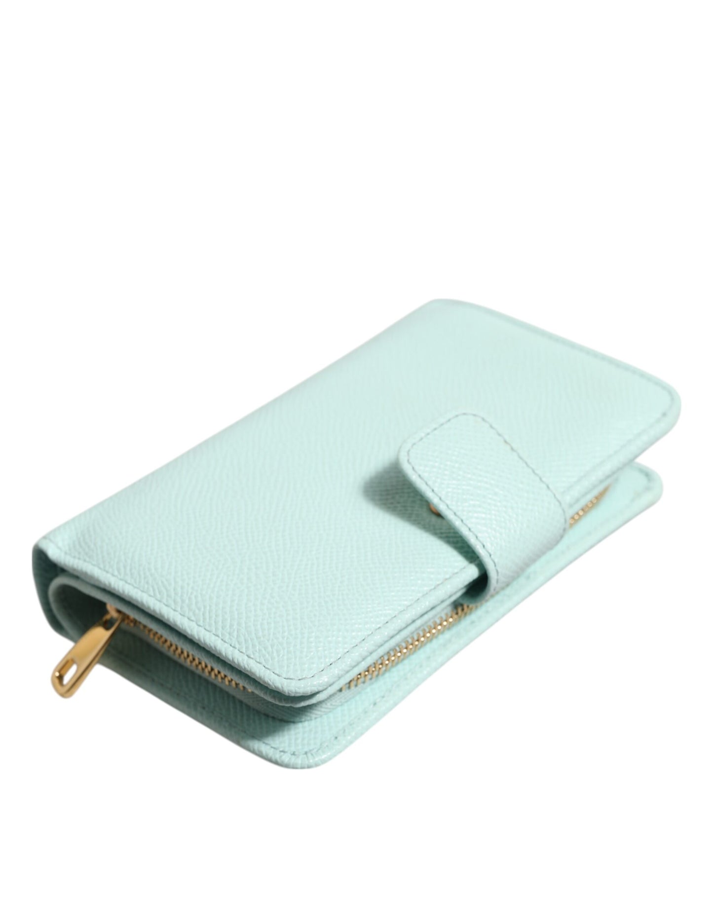 Cartera de mano continental plegable de cuero verde menta