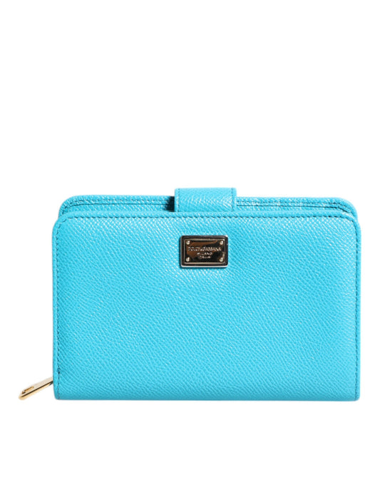 Cartera de mano continental plegable de cuero azul claro