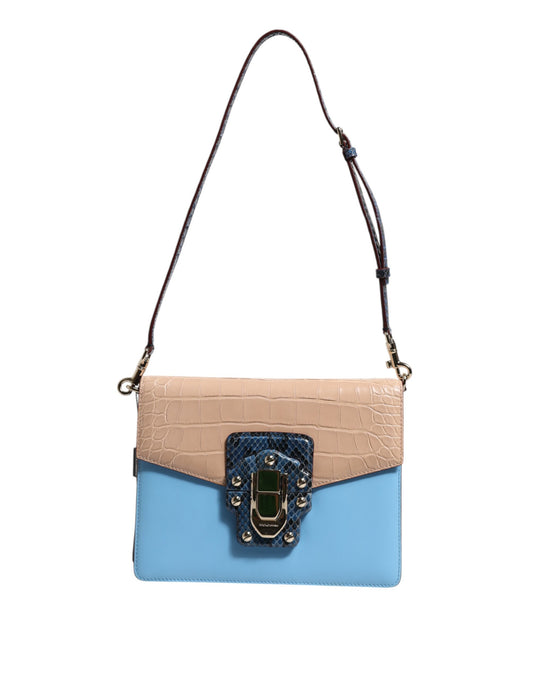 Sac bandoulière LUCIA en cuir exotique bleu beige