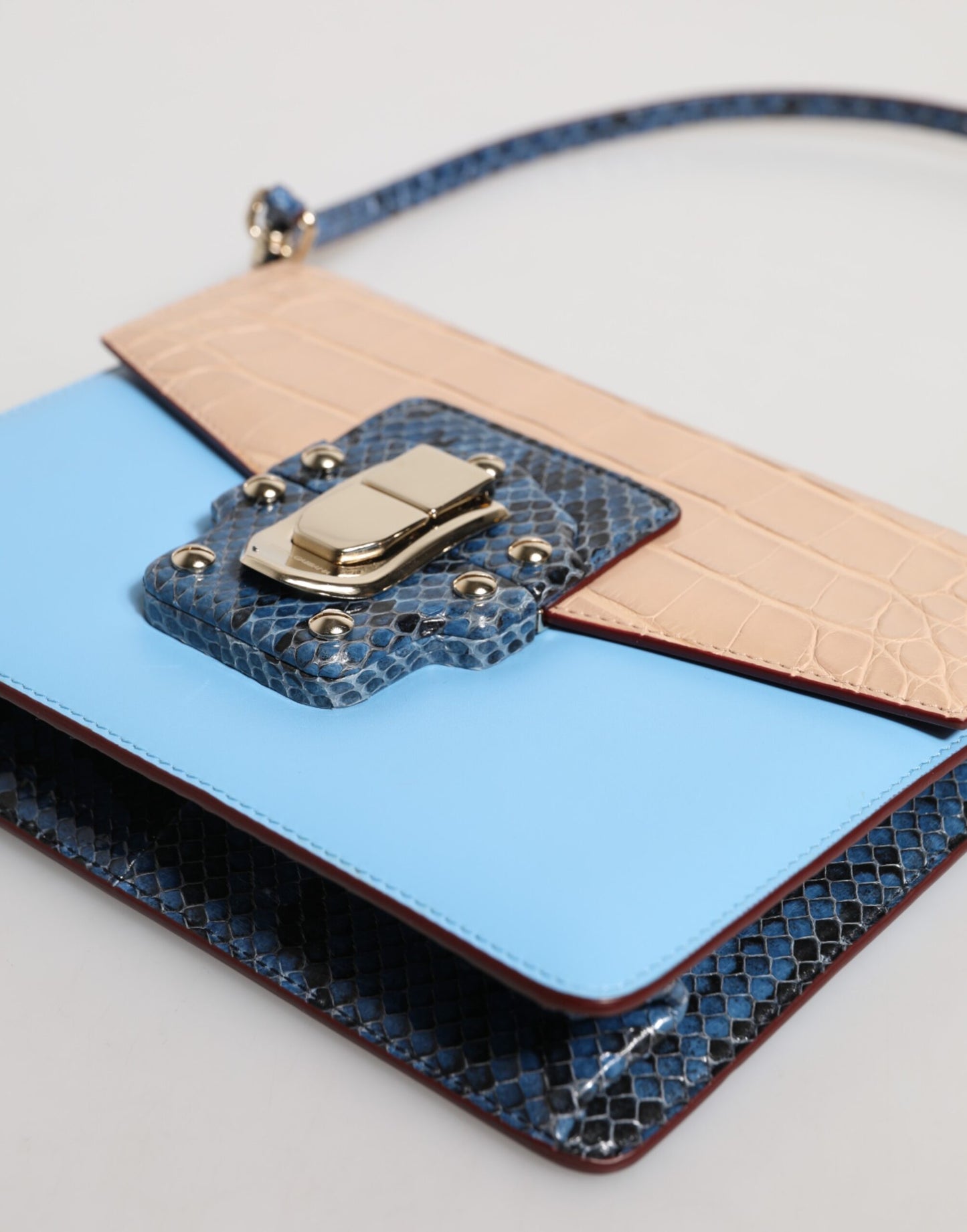 Sac bandoulière LUCIA en cuir exotique bleu beige