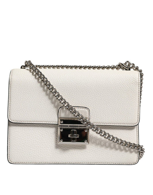 Bolso pequeño Rosalia de piel de becerro blanca con cadena y bandolera