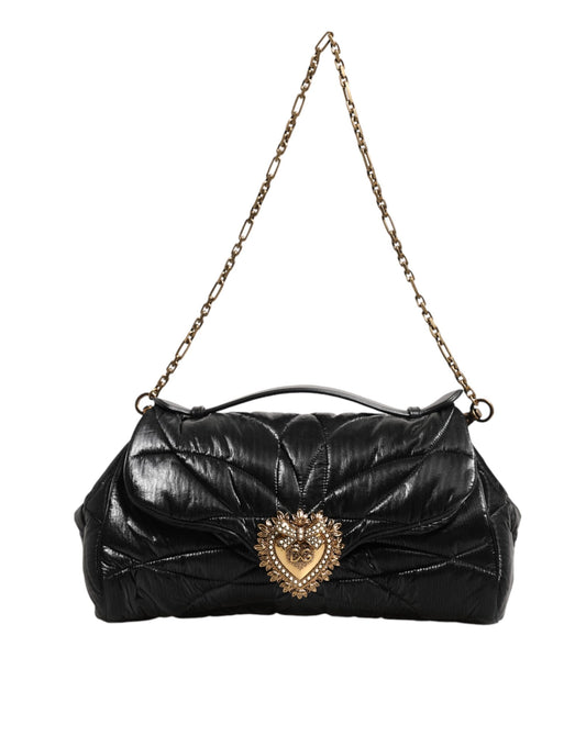 Bolso bandolera Devotion de nailon acolchado negro con correa de cadena