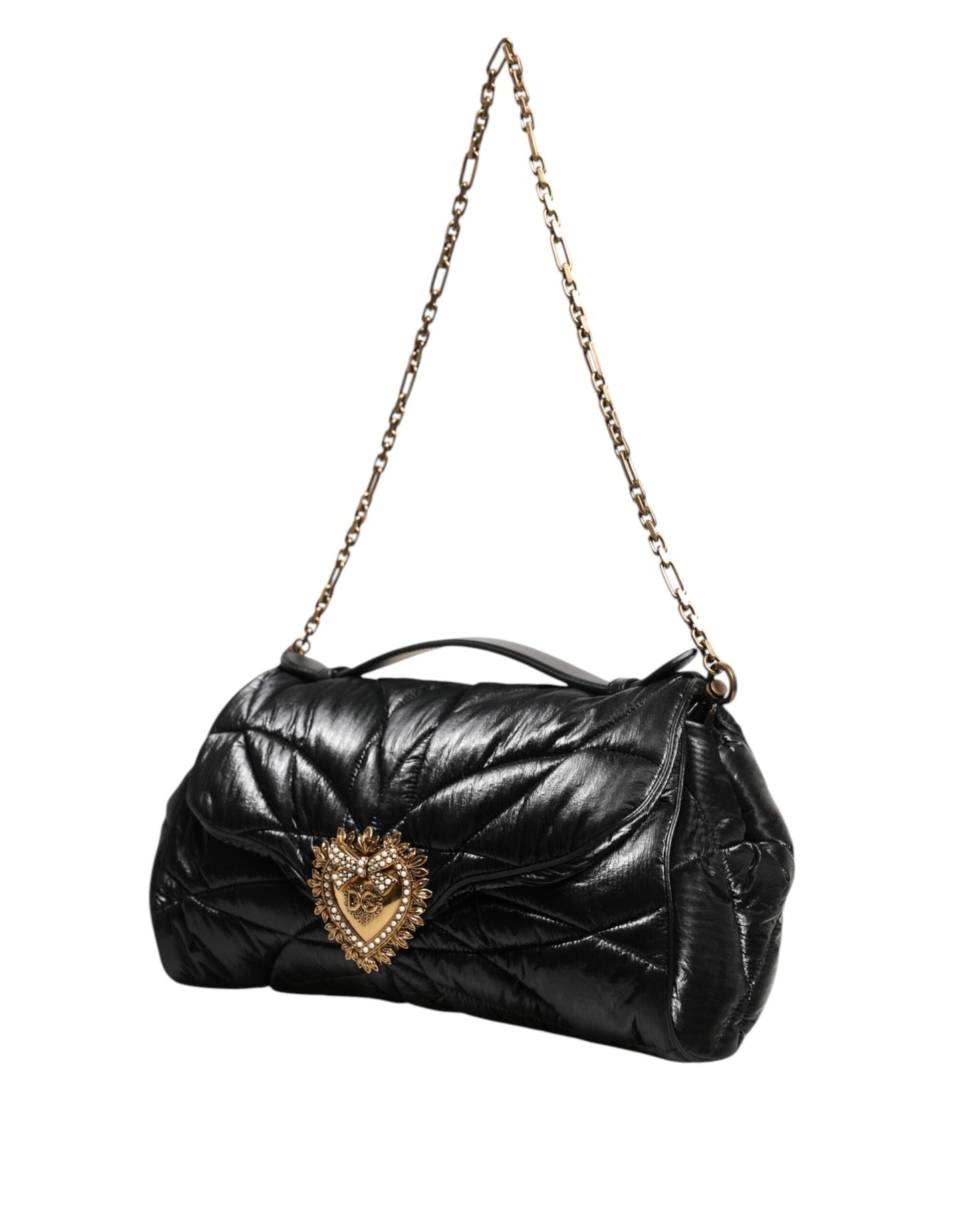 Bolso bandolera Devotion de nailon acolchado negro con correa de cadena