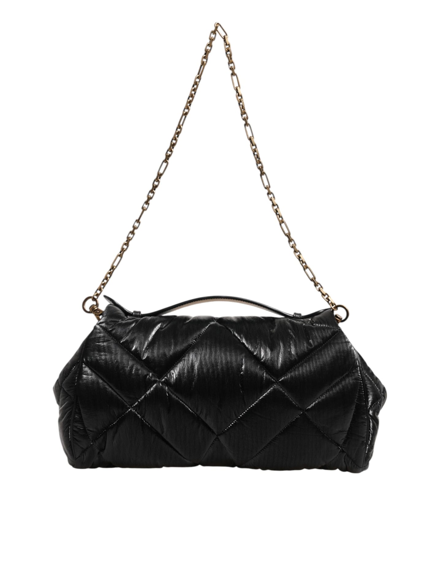 Bolso bandolera Devotion de nailon acolchado negro con correa de cadena