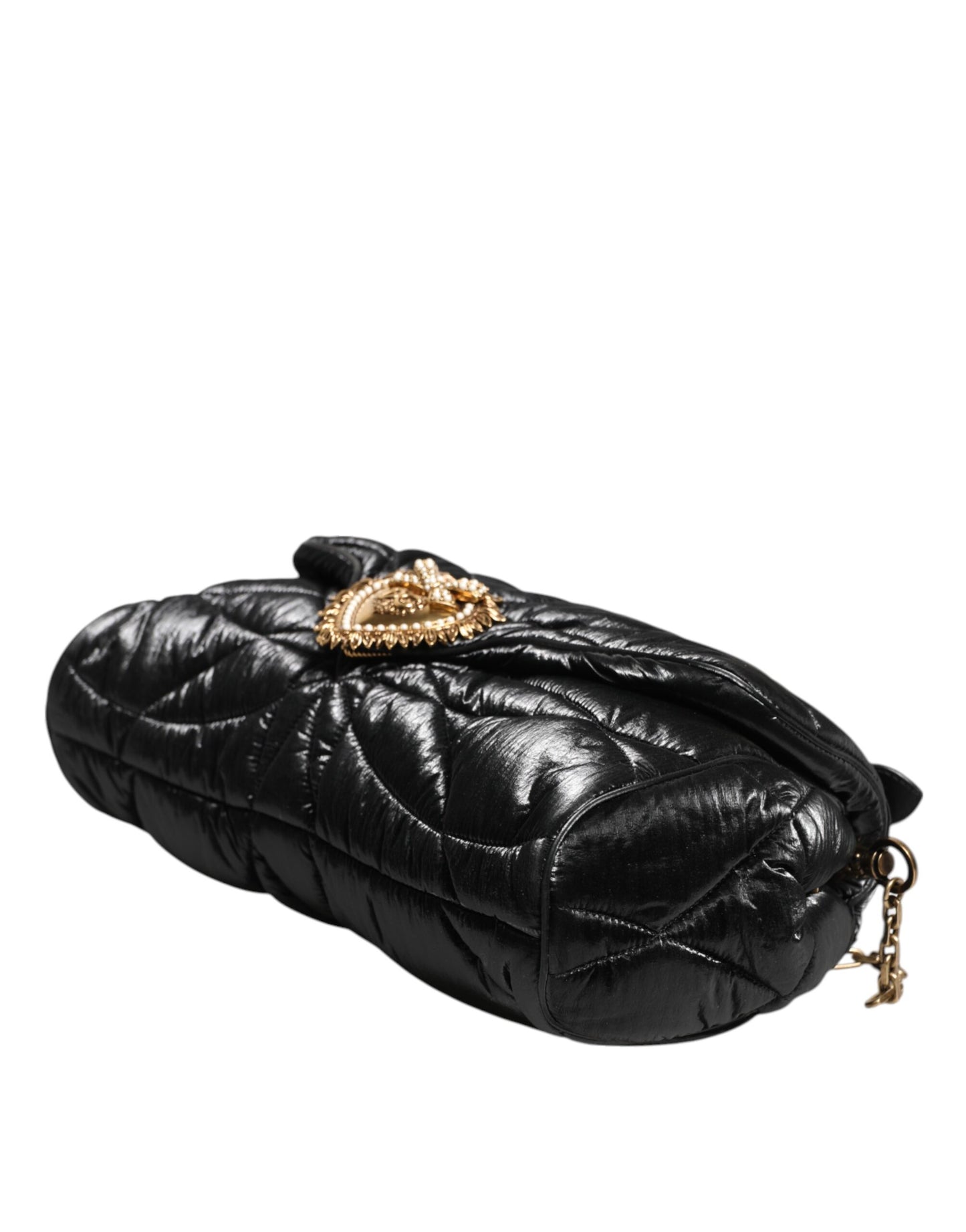 Bolso bandolera Devotion de nailon acolchado negro con correa de cadena