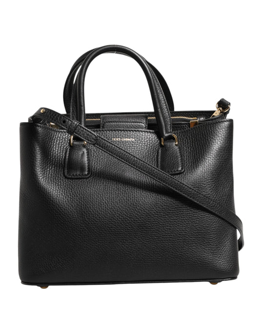 Bolso tote de hombro de piel de becerro negra con placa del logotipo