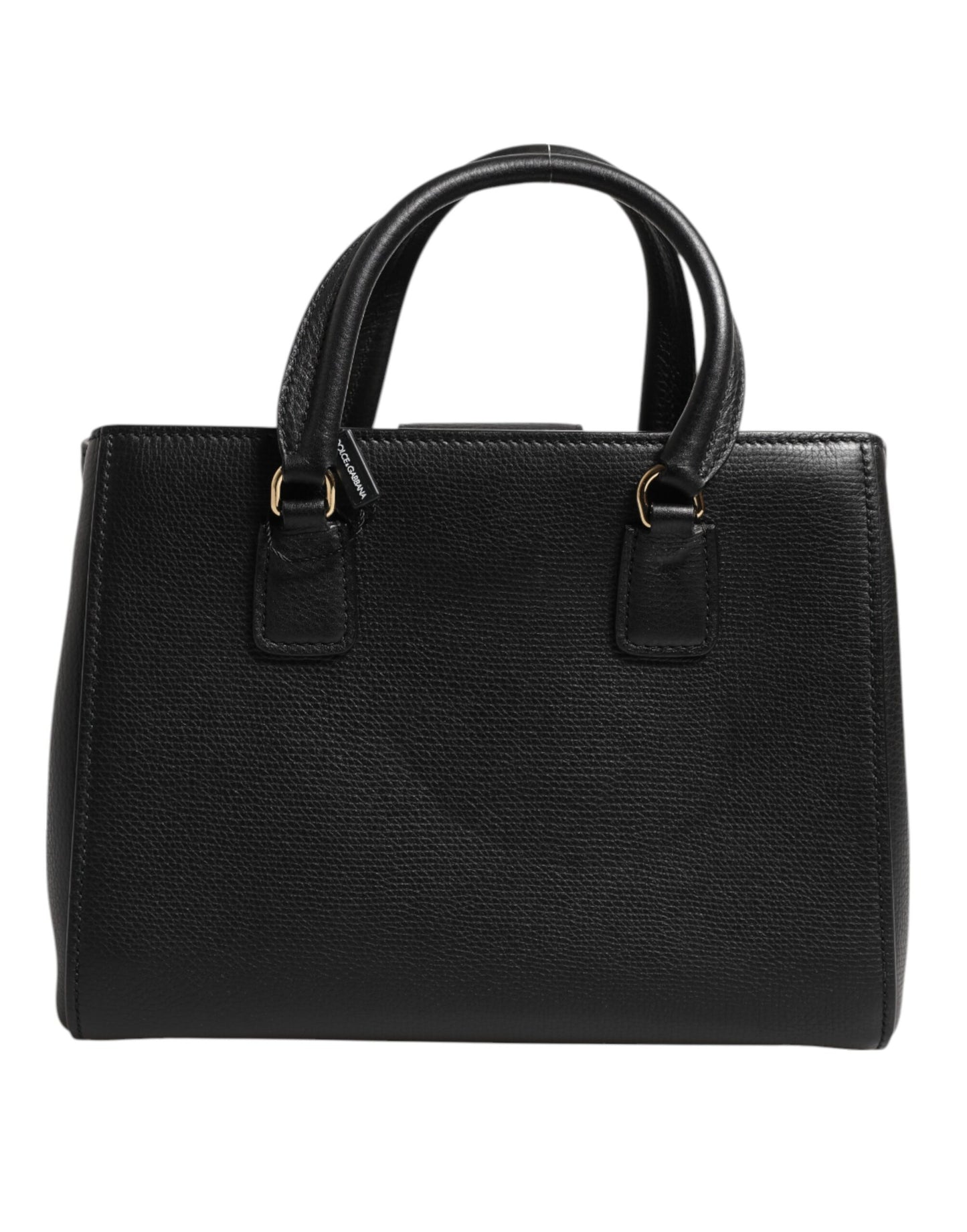 Bolso tote de hombro de piel de becerro negra con placa del logotipo