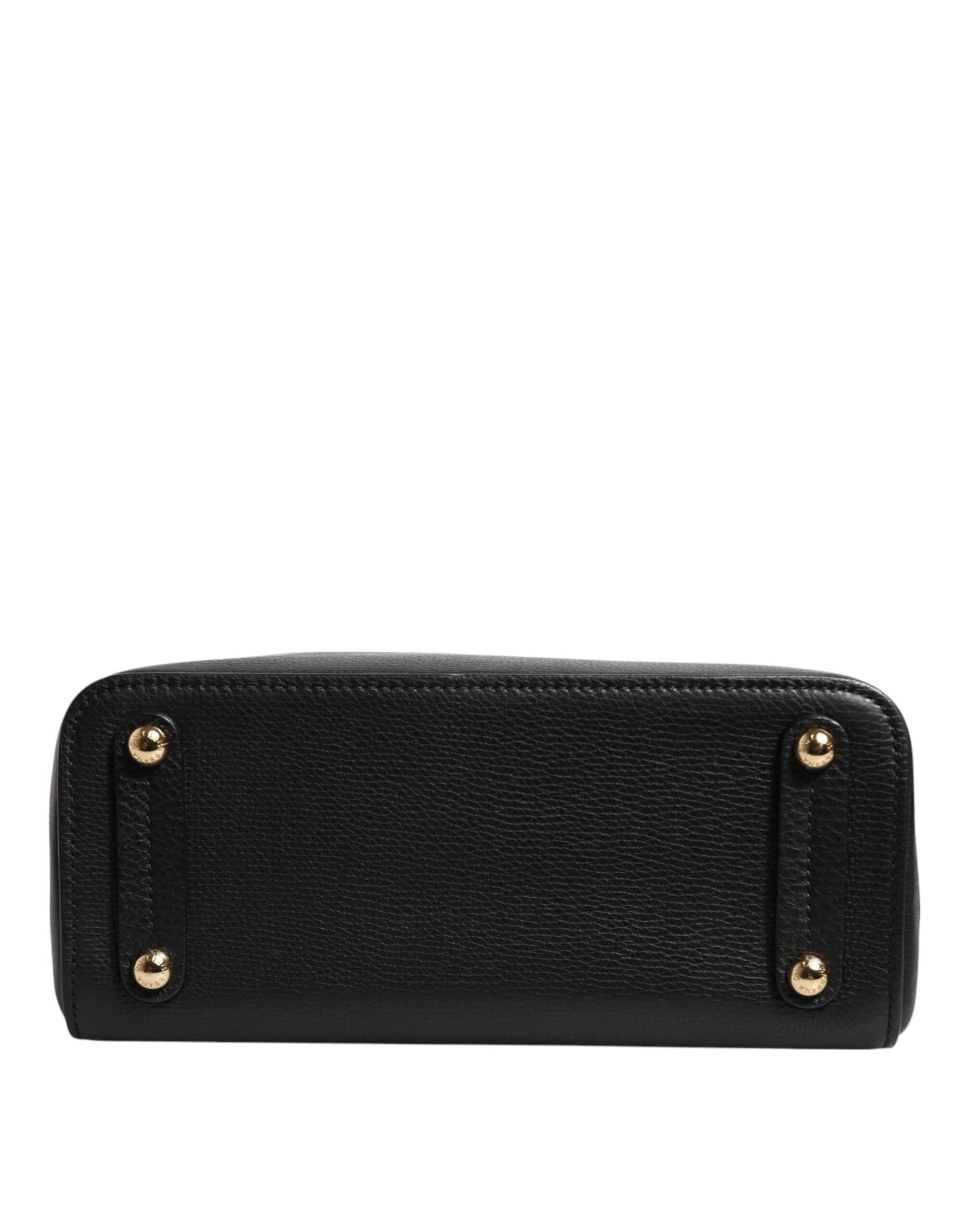 Bolso tote de hombro de piel de becerro negra con placa del logotipo