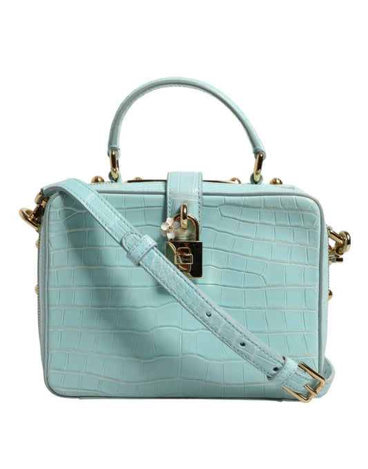 Bolso de hombro con candado de cuero repujado verde menta