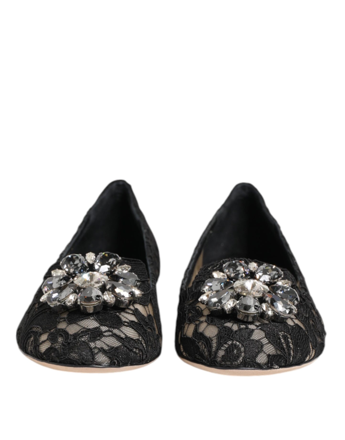 Zapatos planos negros con cristales y encaje de Taormina