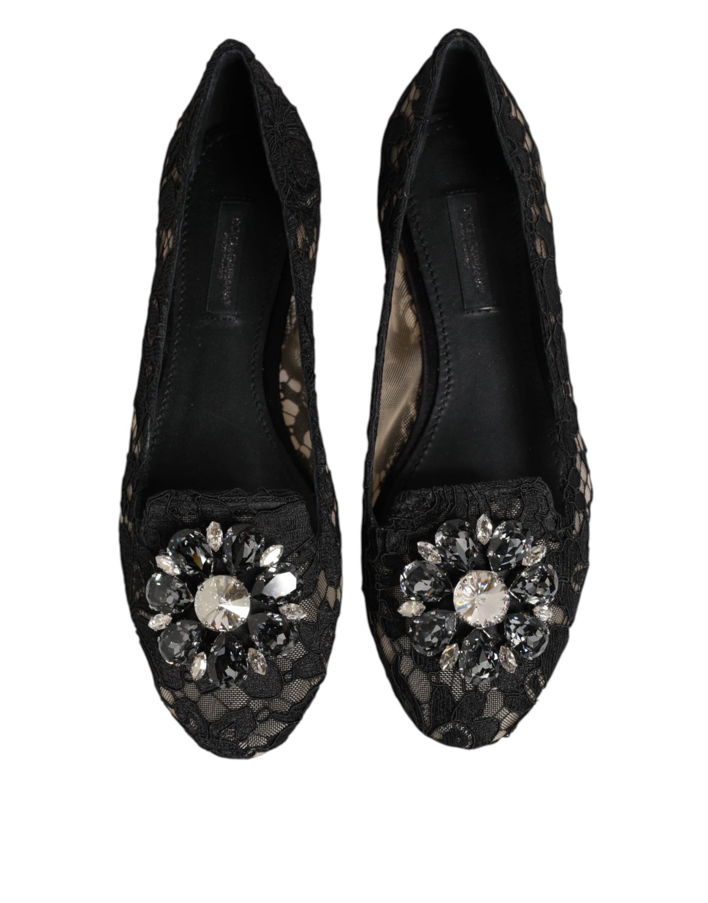 Zapatos planos negros con cristales y encaje de Taormina