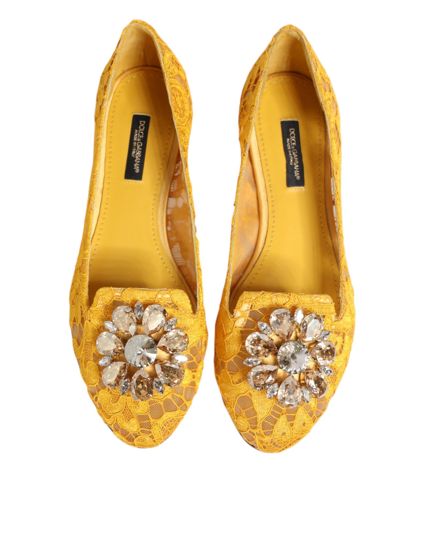 Zapatos planos con cristales y encaje Taormina amarillo