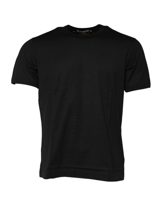 Camiseta de algodón negra con cuello redondo y estampado de logotipo