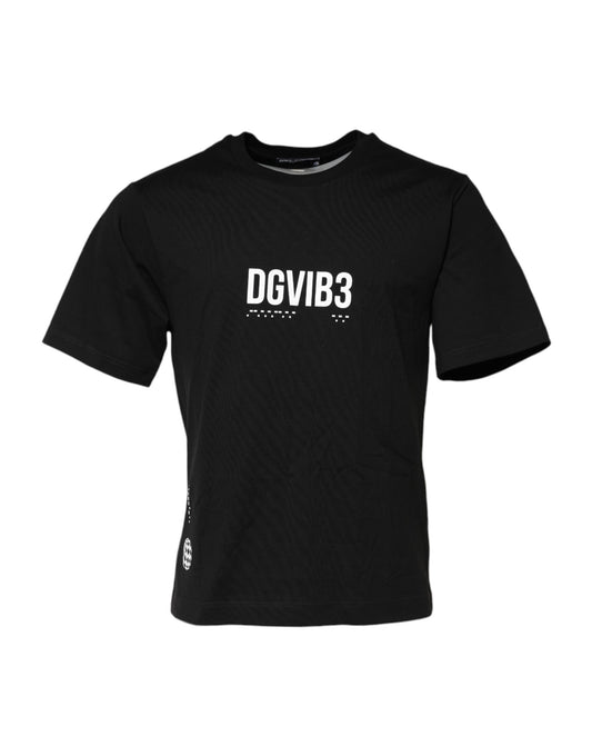 Camiseta de algodón con cuello redondo y estampado DG Vib3 en color negro