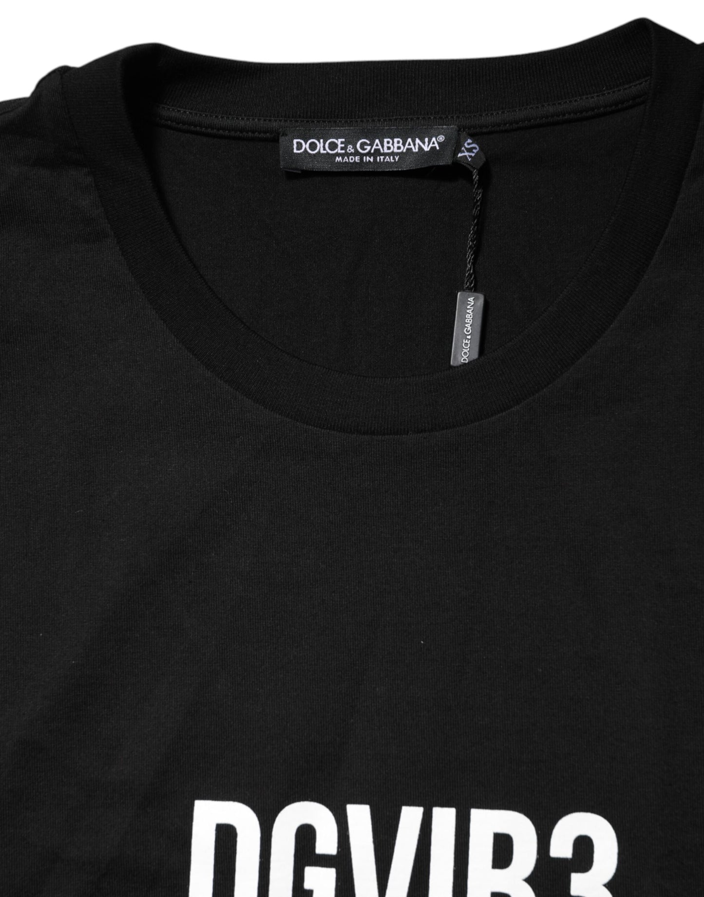 Camiseta de algodón con cuello redondo y estampado DG Vib3 en color negro
