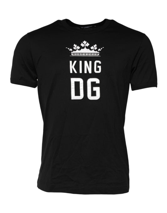 Camiseta negra de algodón con cuello redondo DG King Crown