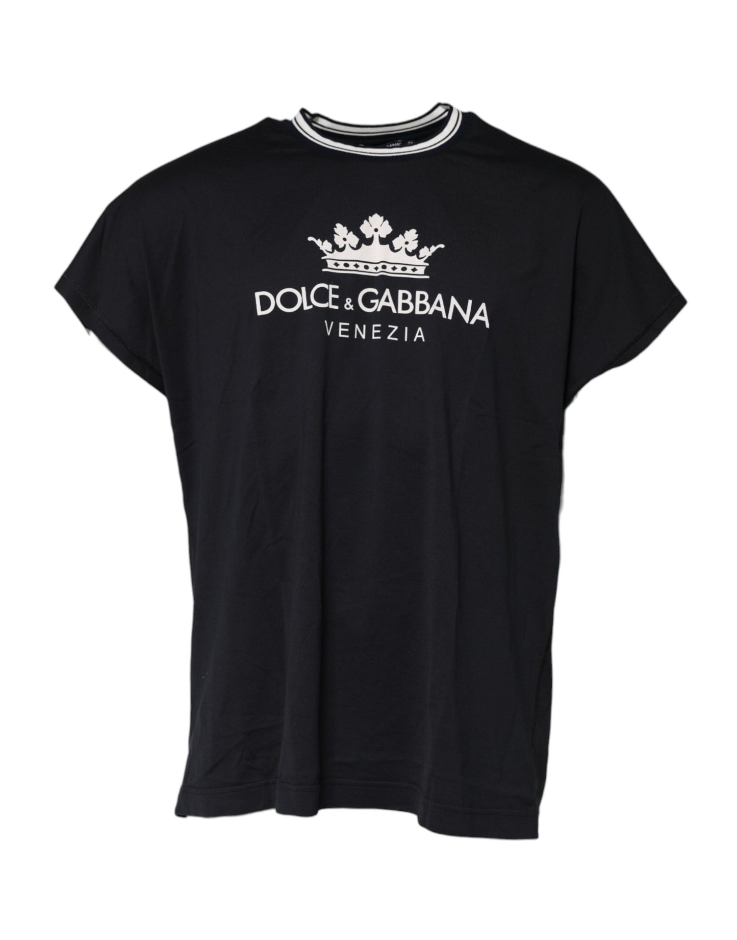 Camiseta de algodón con cuello redondo y corona veneciana azul oscuro