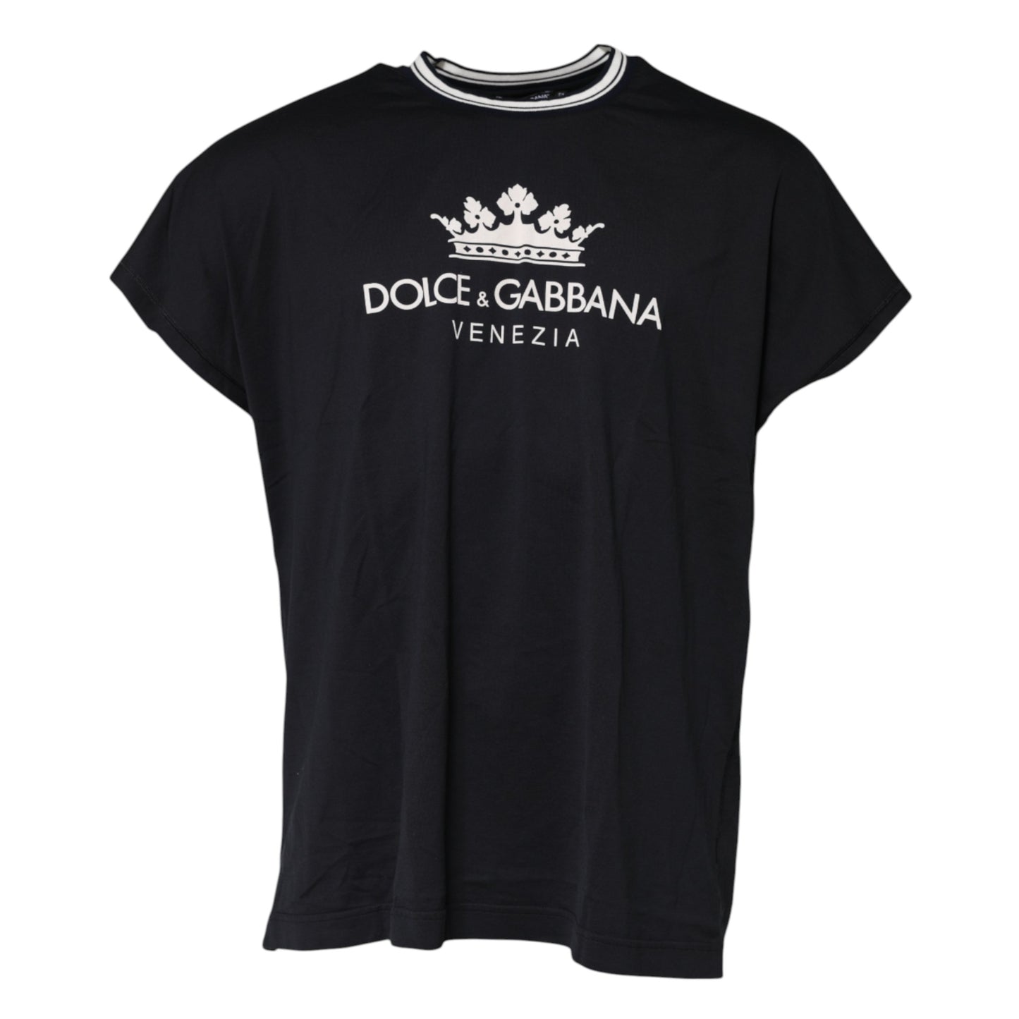 Camiseta de algodón con cuello redondo y corona veneciana azul oscuro