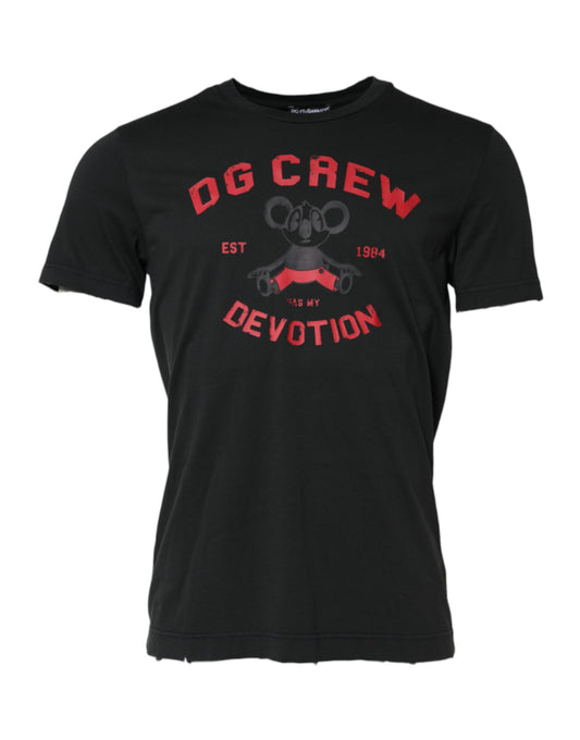 Camiseta negra de algodón con cuello redondo DG Crew Devotion