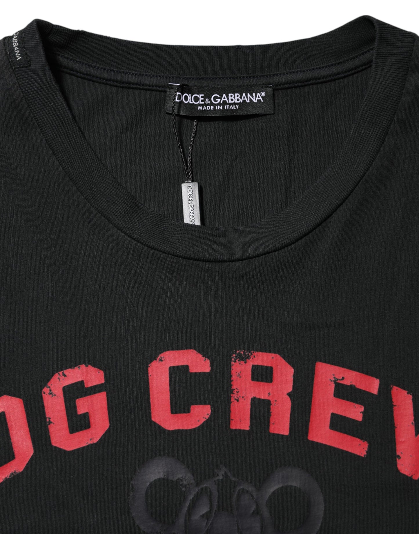 Camiseta negra de algodón con cuello redondo DG Crew Devotion