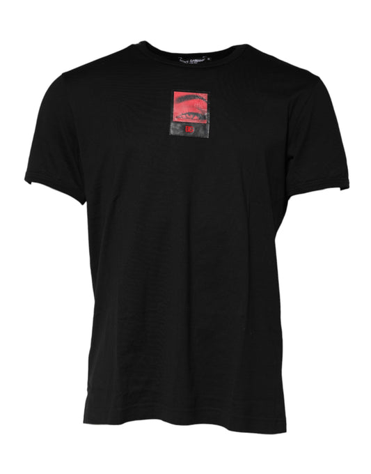 Camiseta de algodón con cuello redondo y estampado de ojos negros para hombre