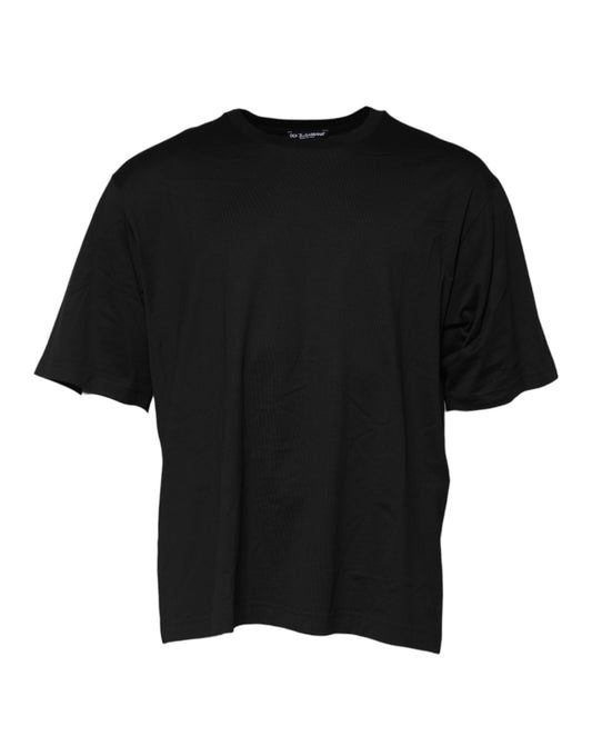 Camiseta negra de algodón con cuello redondo y manga corta