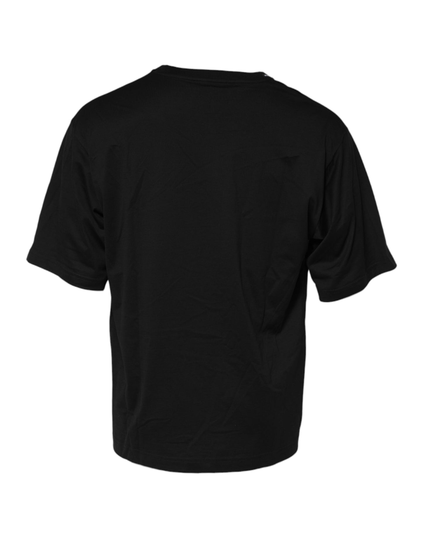 Camiseta negra de algodón con cuello redondo y manga corta