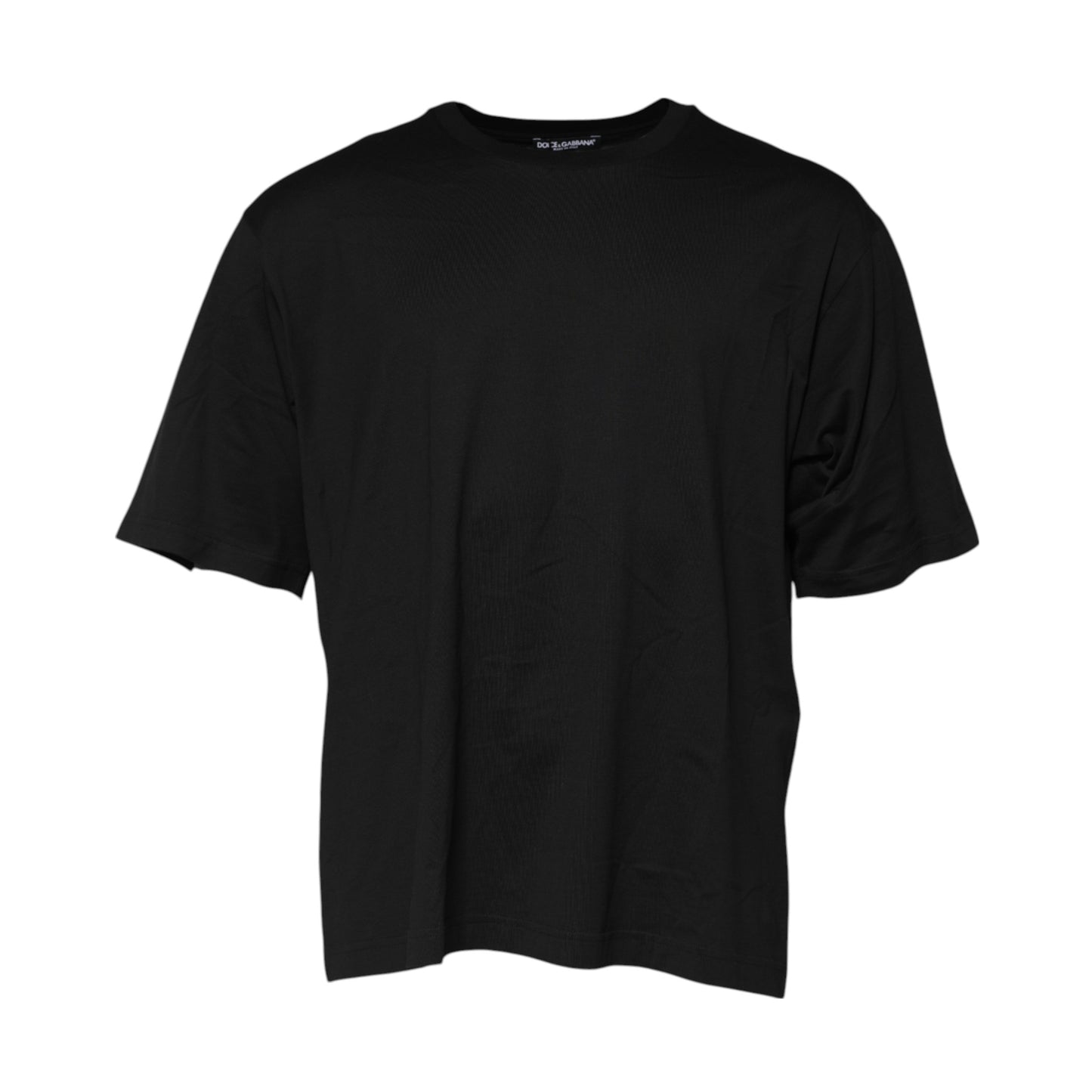 Camiseta negra de algodón con cuello redondo y manga corta