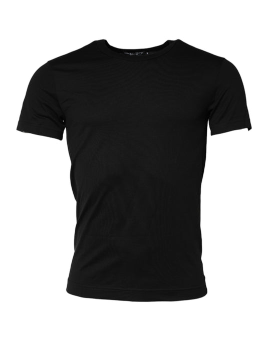 Camiseta negra de algodón con cuello redondo y manga corta